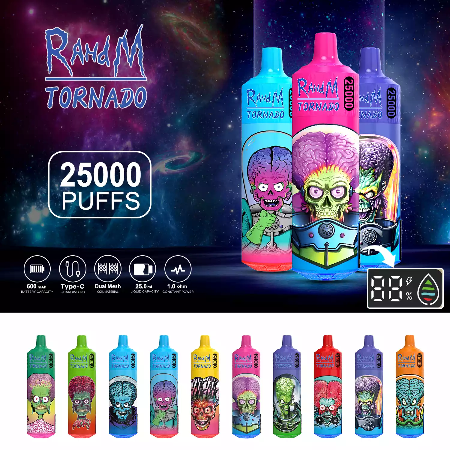 Hot Item RAHDM TORNADO K16S 25000 Puffs Low Nicotine 600mAh Rechargeable Battery Bulk Buy Wholesale